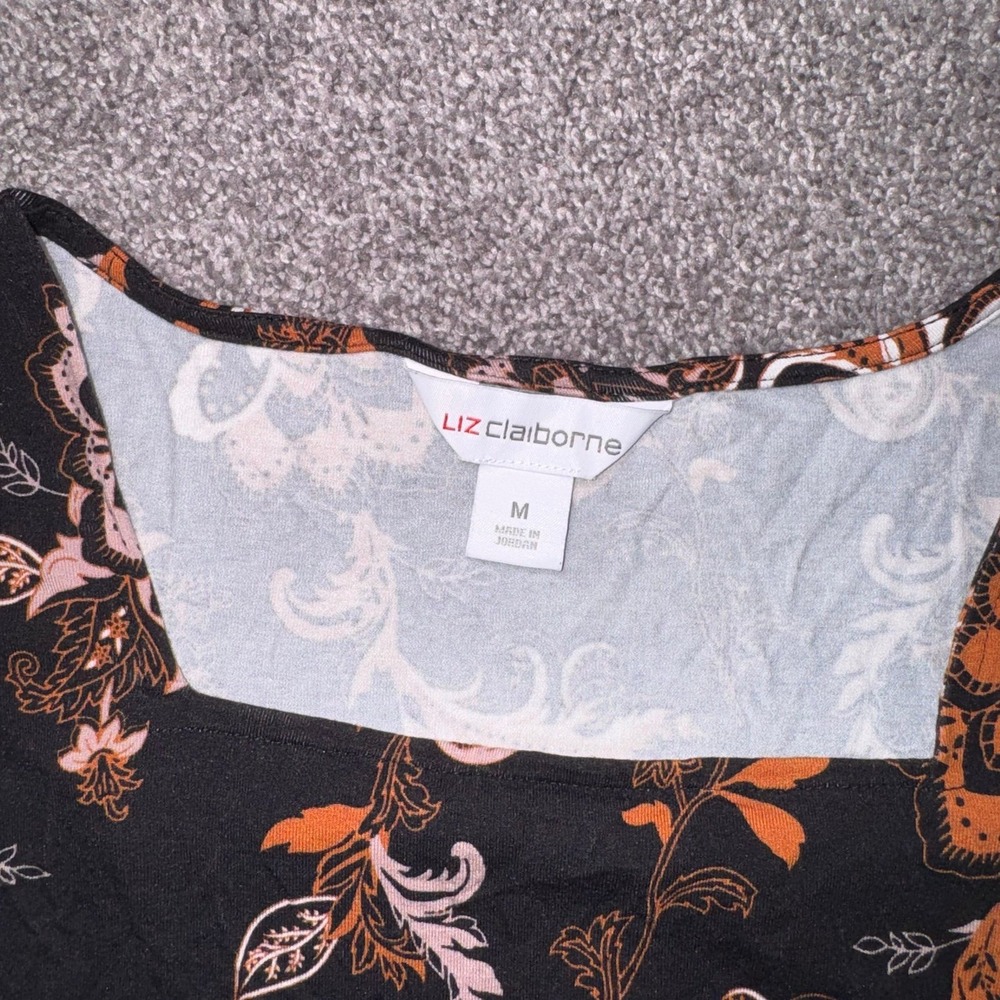 Liz Claiborne Women's Black, Brown, Orange 3/4 Sleeve Top - Size Medium - Picture 2 of 9